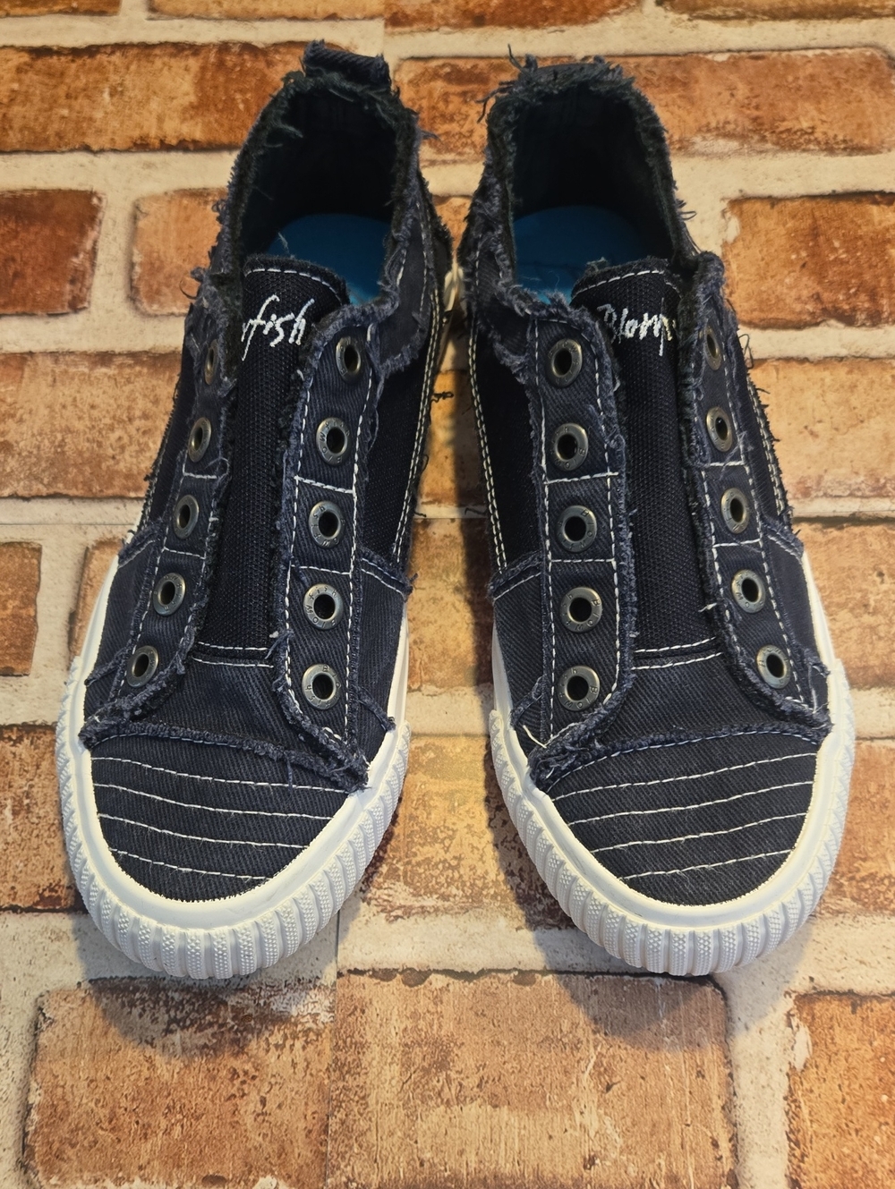 Slip-On Distressed Navy Canvas Sneakers for Women